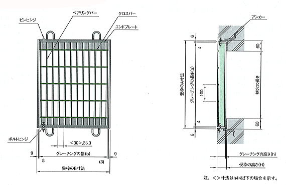 グレーチングCM　寸法図